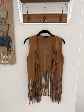 iris Tan Faux Suede Fringe Vest